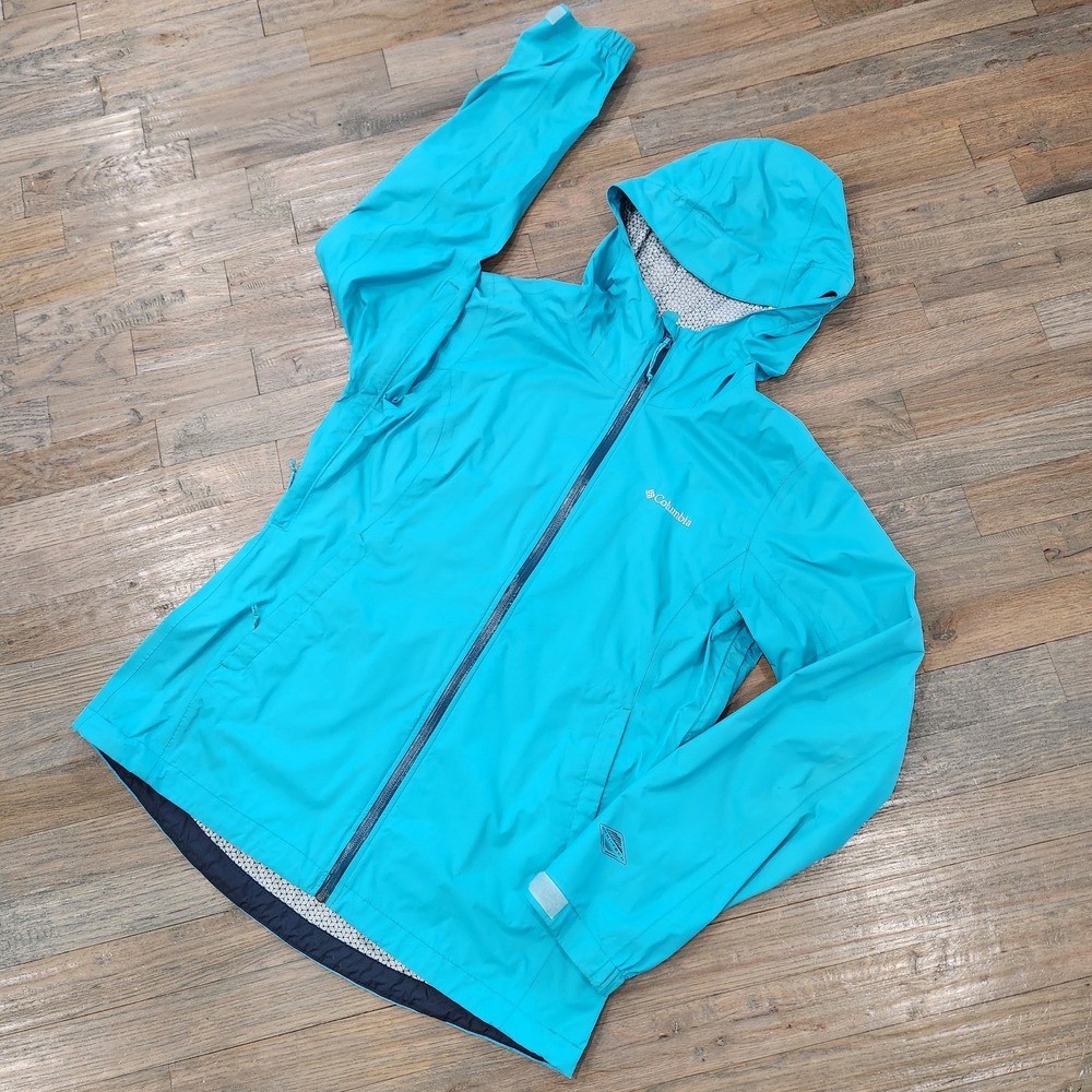 Columbia Omni Wick Women Size Large Blue Turquoise‎ Hooded Windbreaker Jacket